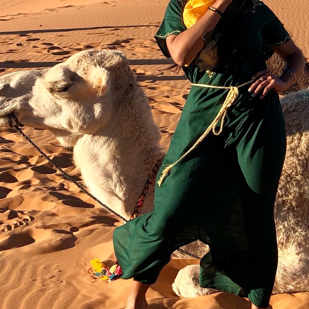 Emerald Green & Gold Moroccan KAFTAN Saree Coverup OS